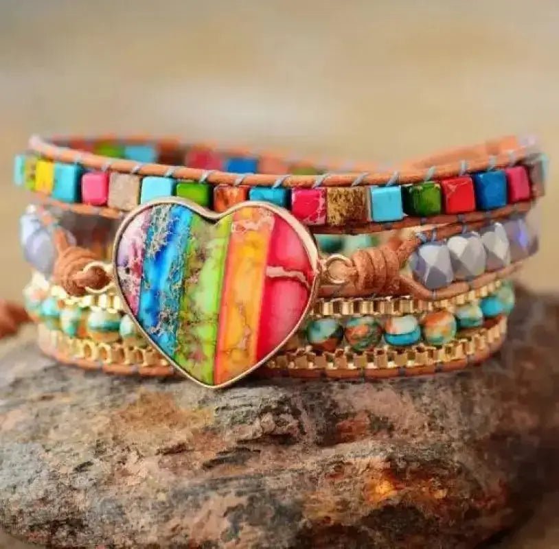 7 Chakra Heart Wrap Bracelet